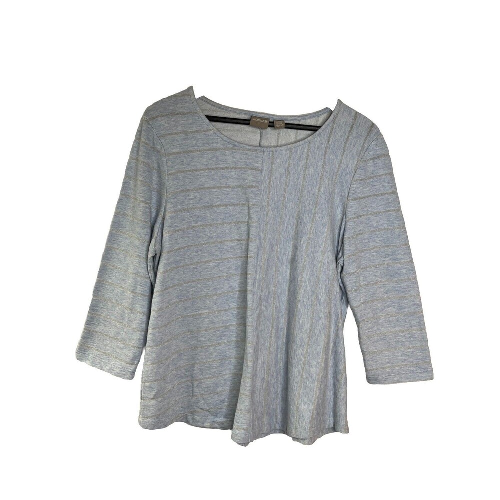 Chicos Reverse Stripes 3/4 Sleeve Top Blouse sz 2 / L (15